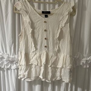 BCX Cream Ruffle Button-Front Sleeveless Tank